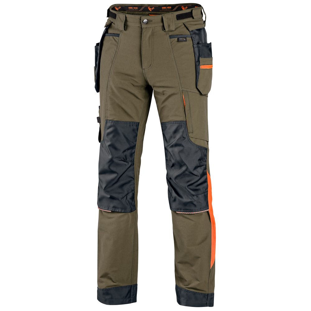 Canis (CXS) Pracovní kalhoty CXS NAOS - Zelená / zelená / oranžová | 54