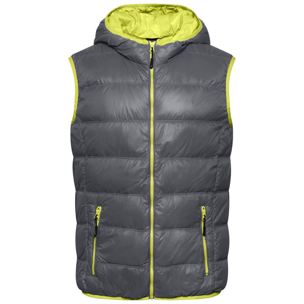 James & Nicholson Lehká pánská péřová vesta JN1062 - Tmavě šedá / žlutozelená | L