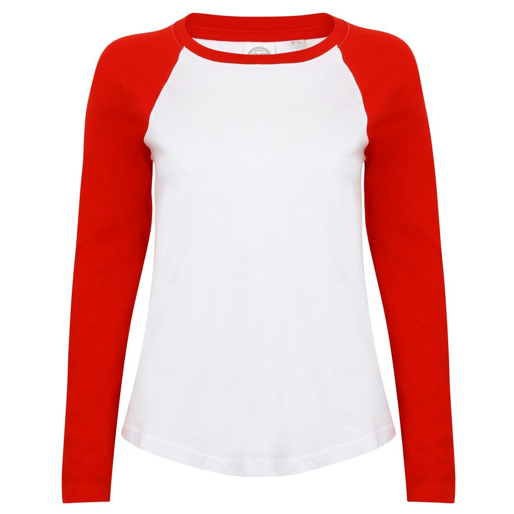 SF (Skinnifit) Dámské dvoubarevné tričko s dlouhým rukávem - Bílá / červená | XL