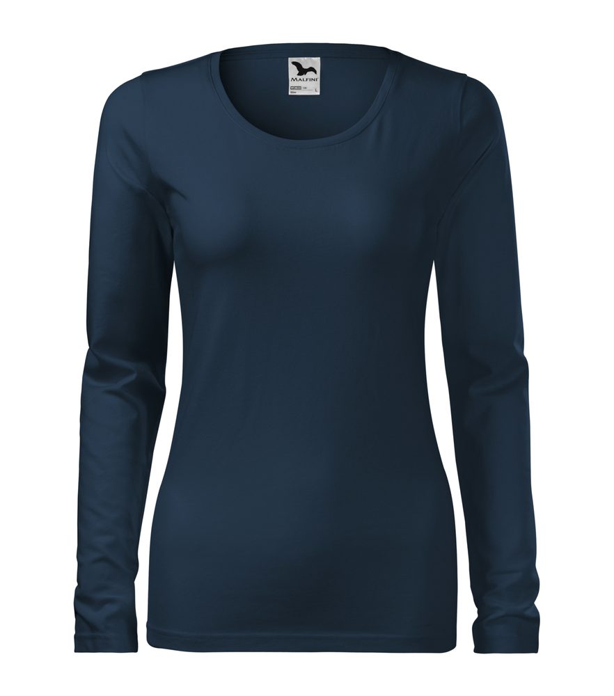 MALFINI Dámske tričko s dlhým rukávom Slim - Námornícka modrá | L