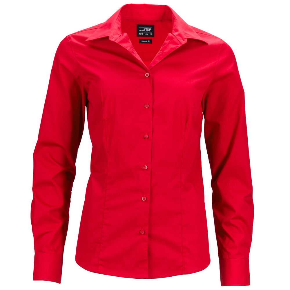 James & Nicholson Dámska košeľa s dlhým rukávom JN641 - Červená | L