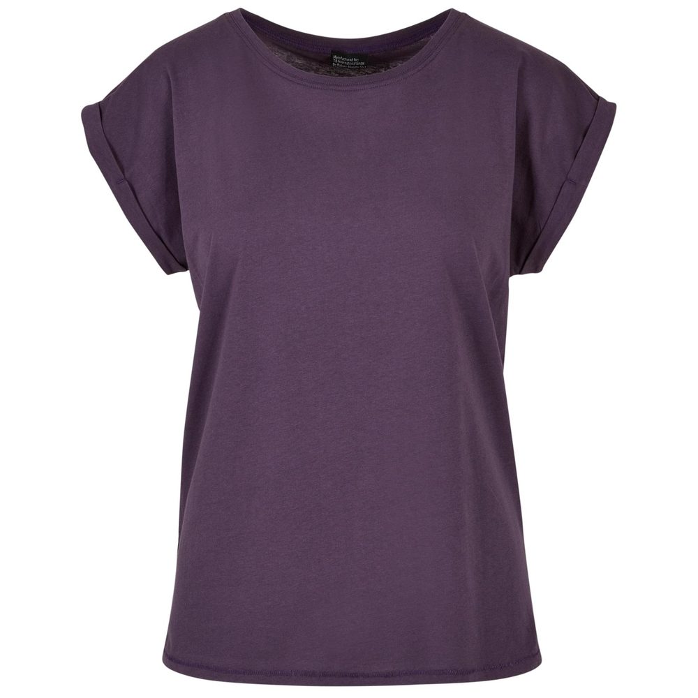 Build Your Brand Voľné dámske tričko s ohrnutými rukávmi - Tmavofialová | XS