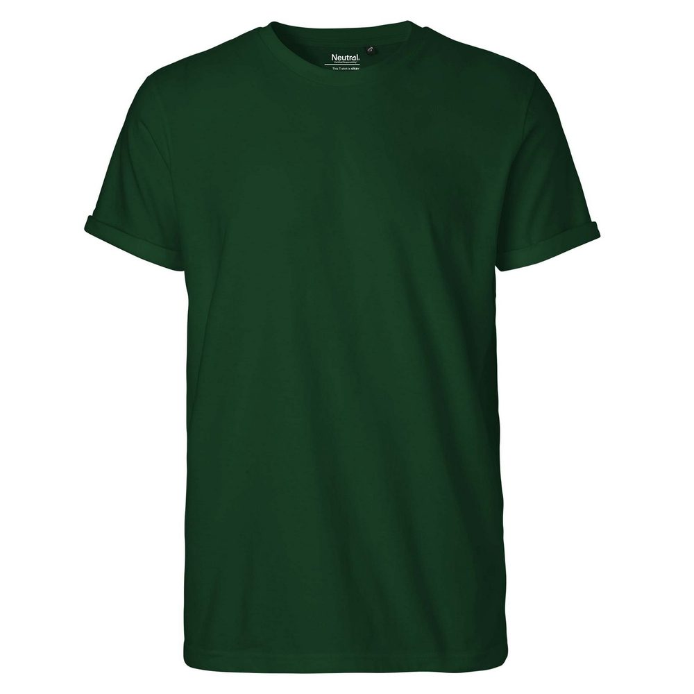 Neutral Pánské tričko s ohrnutými rukávy z organické Fairtrade bavlny - Lahvově zelená | XXL