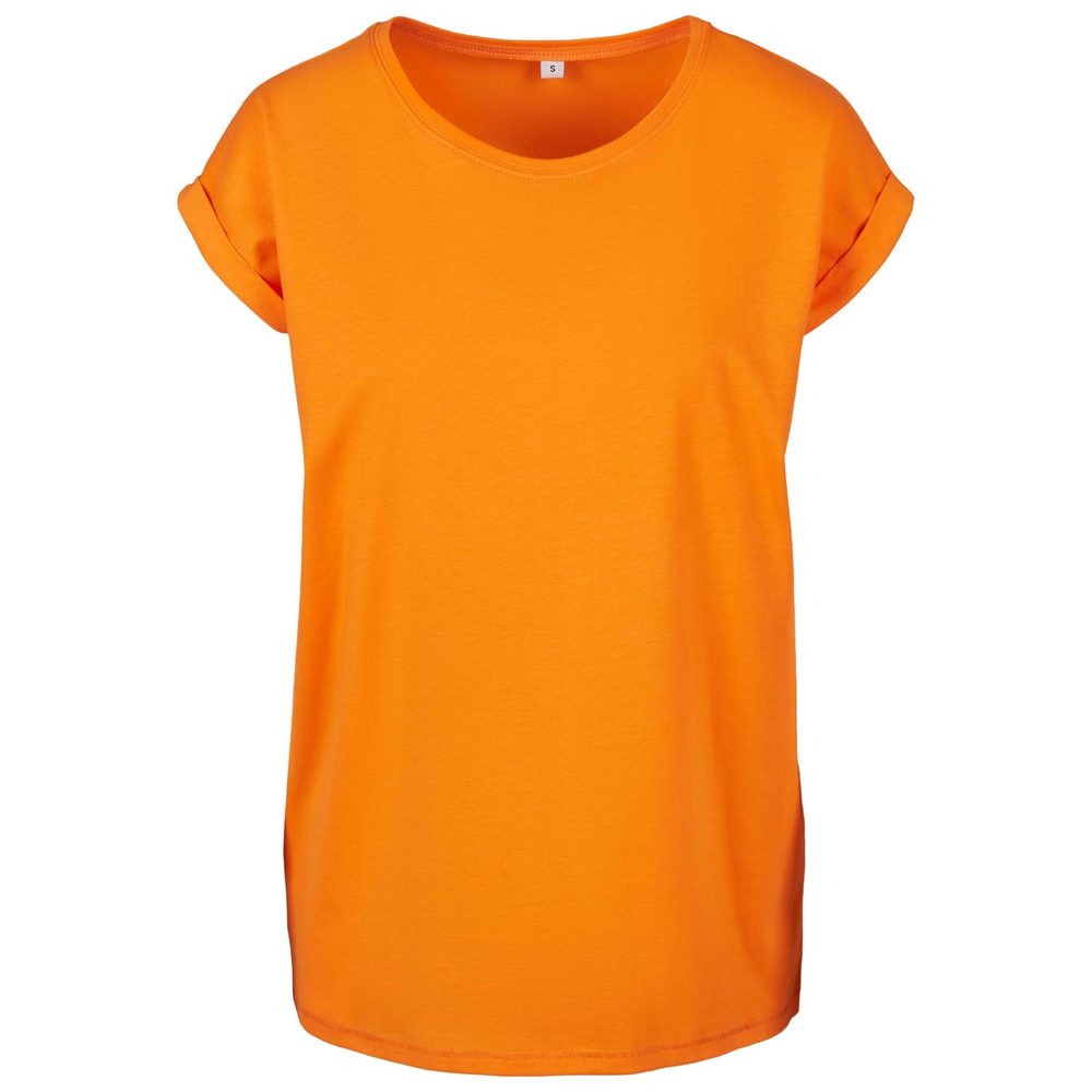 Build Your Brand Voľné dámske tričko s ohrnutými rukávmi - Oranžová | XXXXL