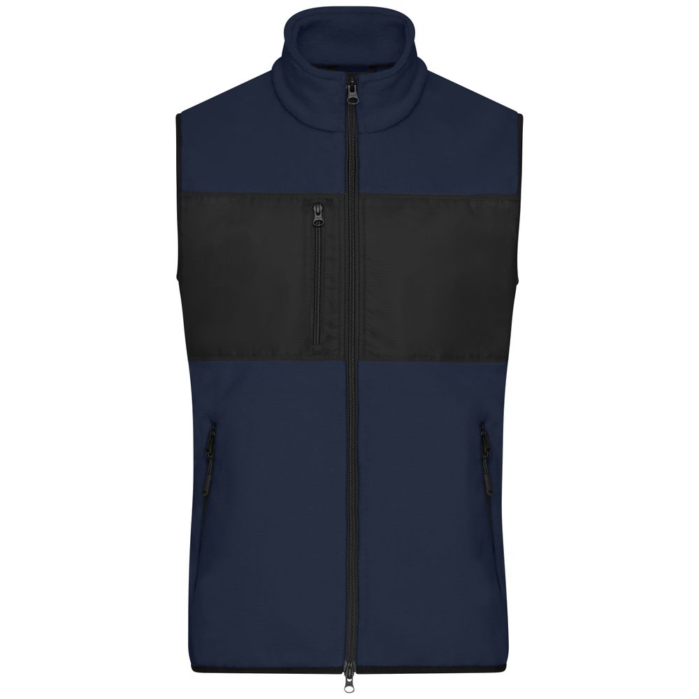 James & Nicholson Pánská fleecová vesta JN1310 - Tmavě modrá / černá | M