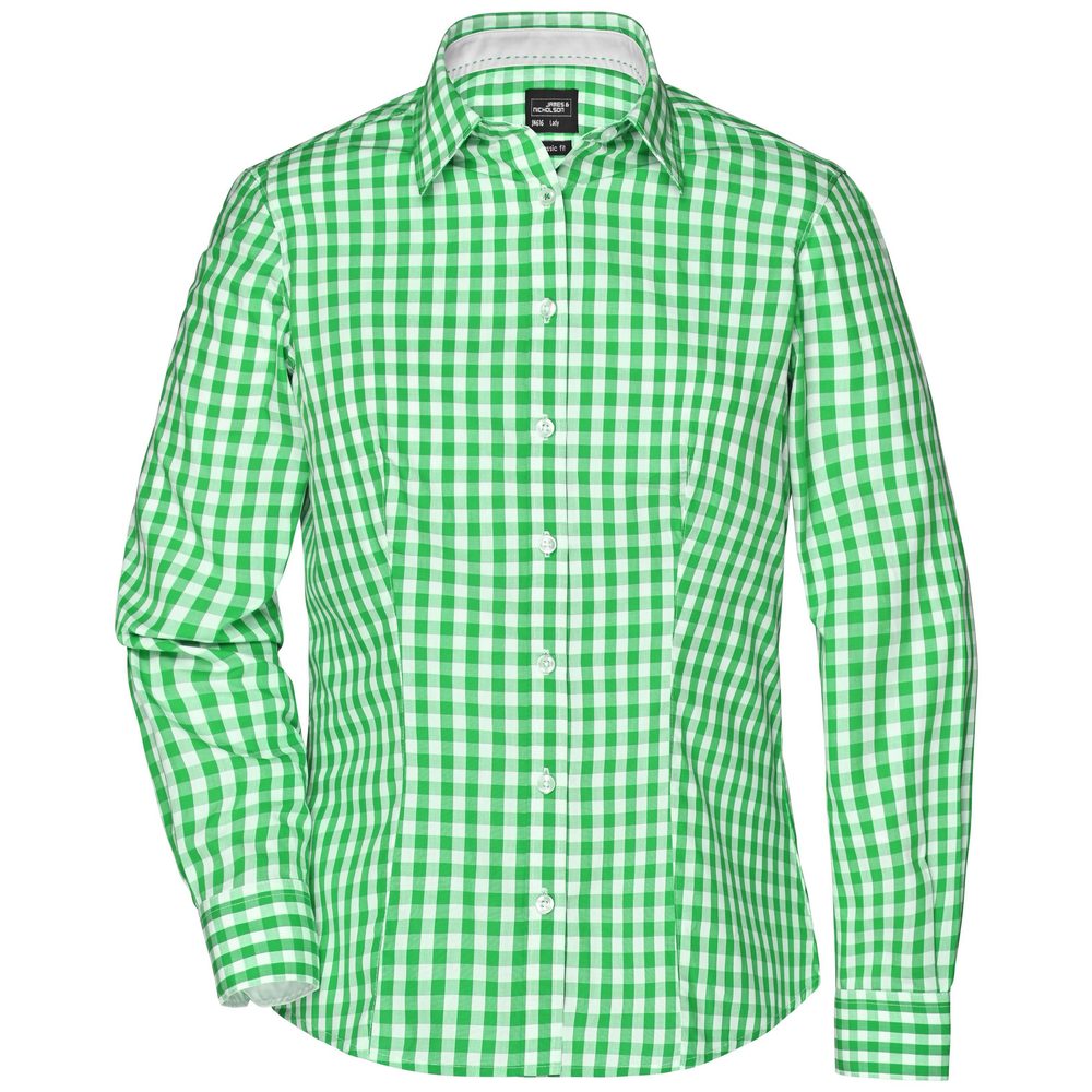 James & Nicholson Dámská kostkovaná košile JN616 - Zelená / bílá | XS