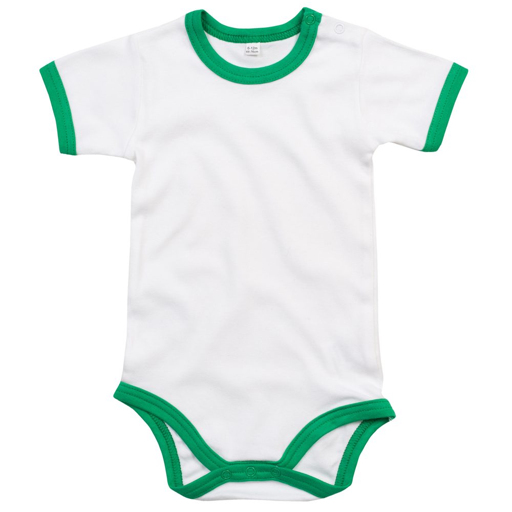 Babybugz Dvojfarebné detské body s krátkym rukávom - Biela / stredne zelená | 3-6 mesiacov