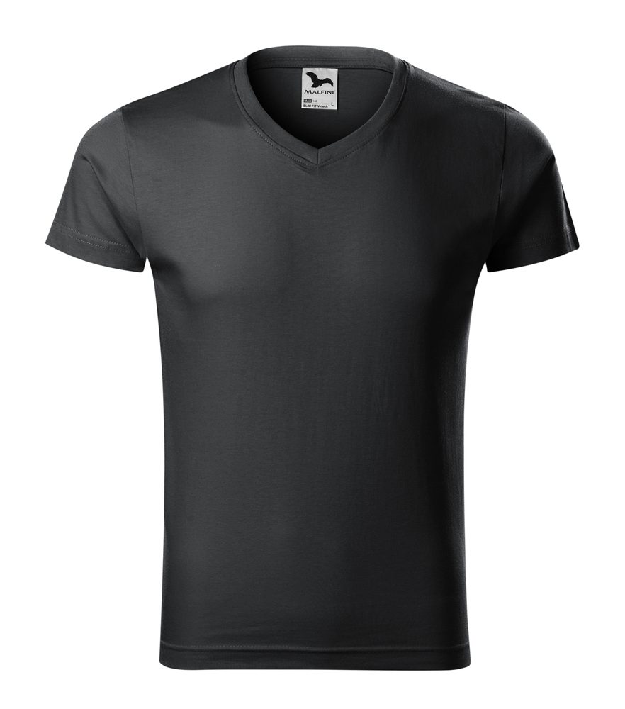 MALFINI Pánské tričko Slim Fit V-neck - Ebony gray | M