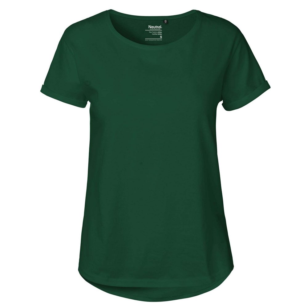 Neutral Dámské tričko s ohrnutými rukávy z organické Fairtrade bavlny - Lahvově zelená | S