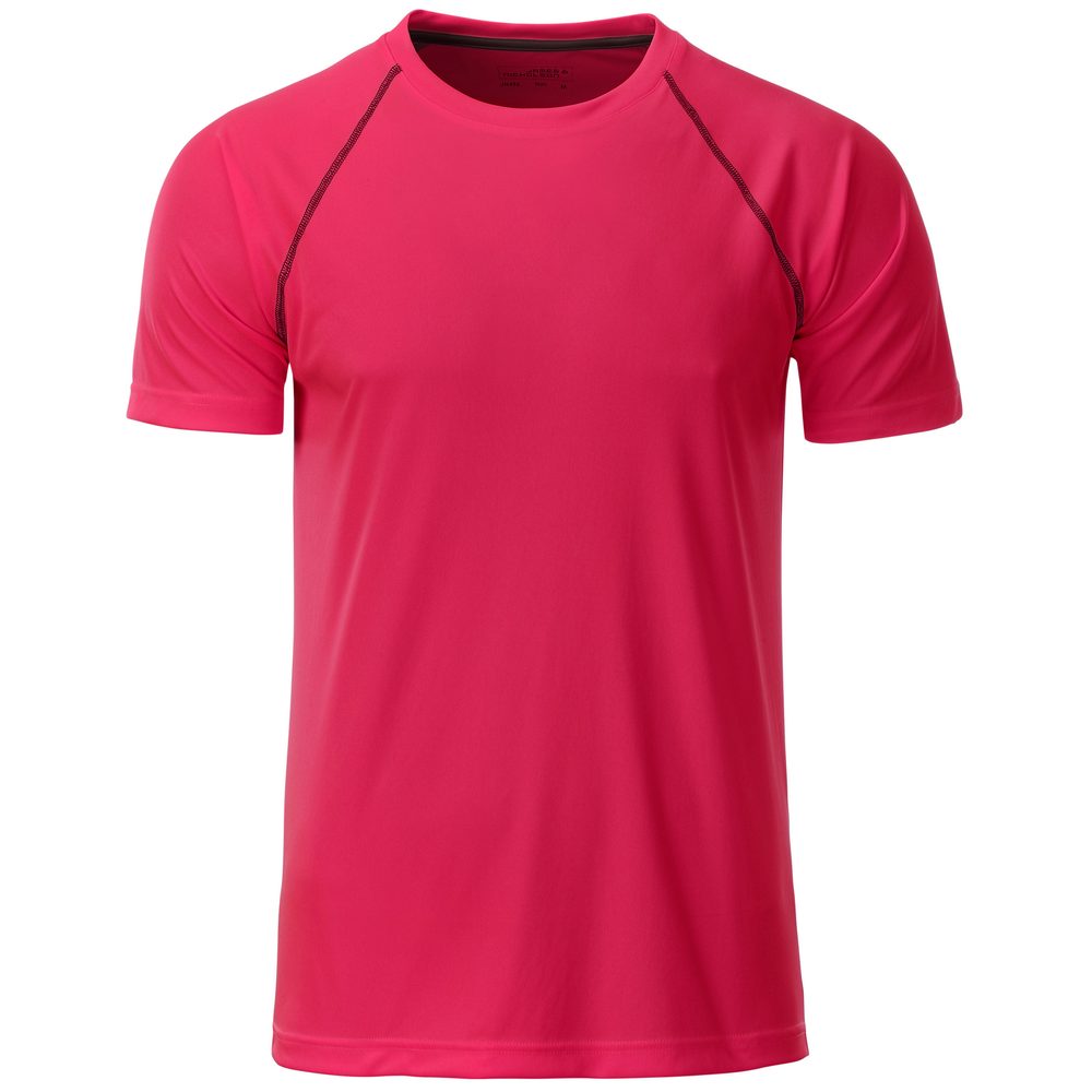 James & Nicholson Pánské funkční tričko JN496 - Jasně růžová / titanová | XXL