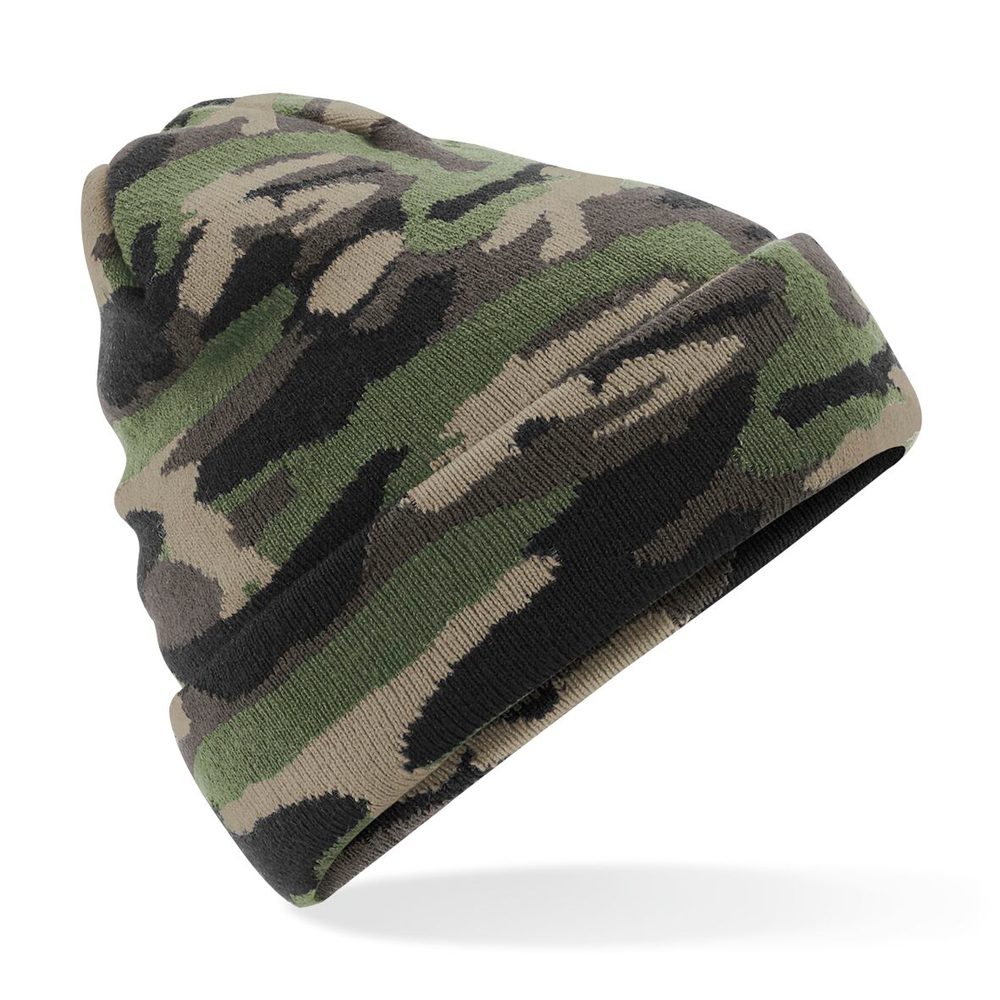 Beechfield Pletená maskáčová čiapka - Jungle Camo