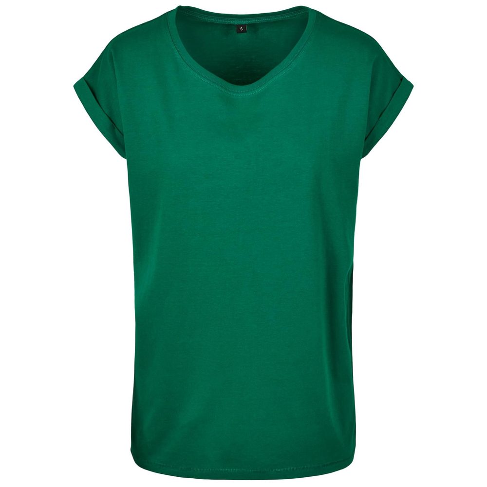 Build Your Brand Voľné dámske tričko s ohrnutými rukávmi - Lesná zelená | XXXL