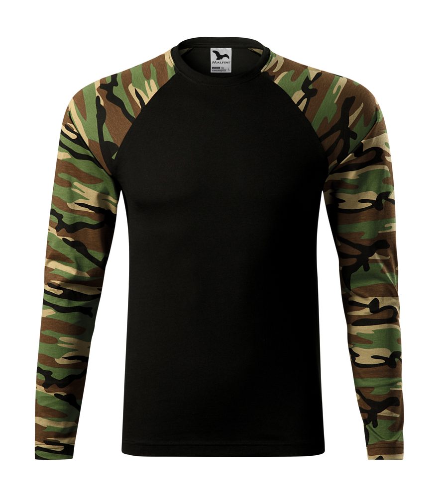 MALFINI Maskáčové tričko s dlouhým rukávem Camouflage LS - Maskáčová hnědá | XL