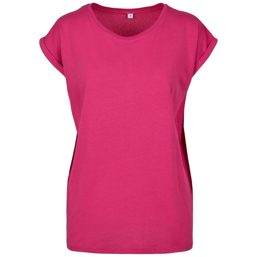 Build Your Brand Voľné dámske tričko s ohrnutými rukávmi - Ibiškově růžová | M