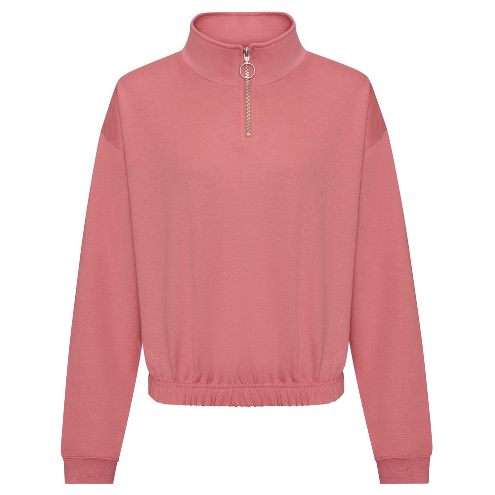 Just Hoods Dámská crop top mikina s krátkým zipem - Dusty rose | L