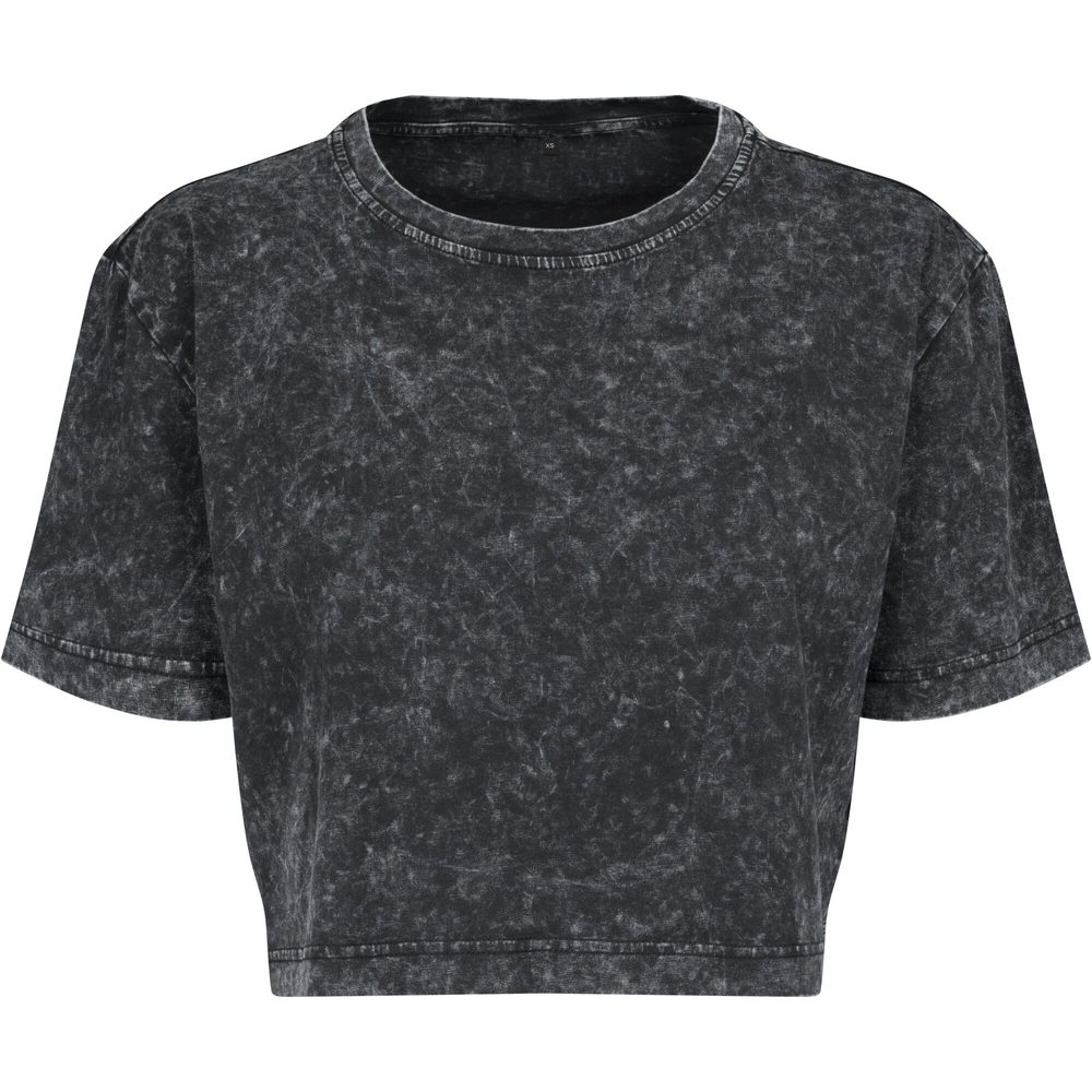 Build Your Brand Dámské crop top tričko Acid Washed - Tmavě šedá / bílá | XL