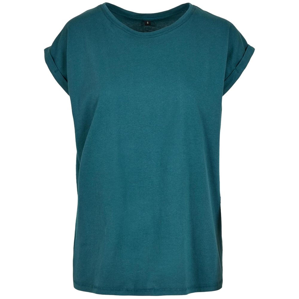 Build Your Brand Voľné dámske tričko s ohrnutými rukávmi - Teal | XS