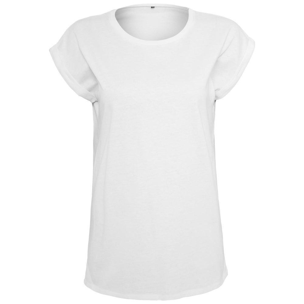 Build Your Brand Voľné dámske tričko s ohrnutými rukávmi - Biela | XXXXL