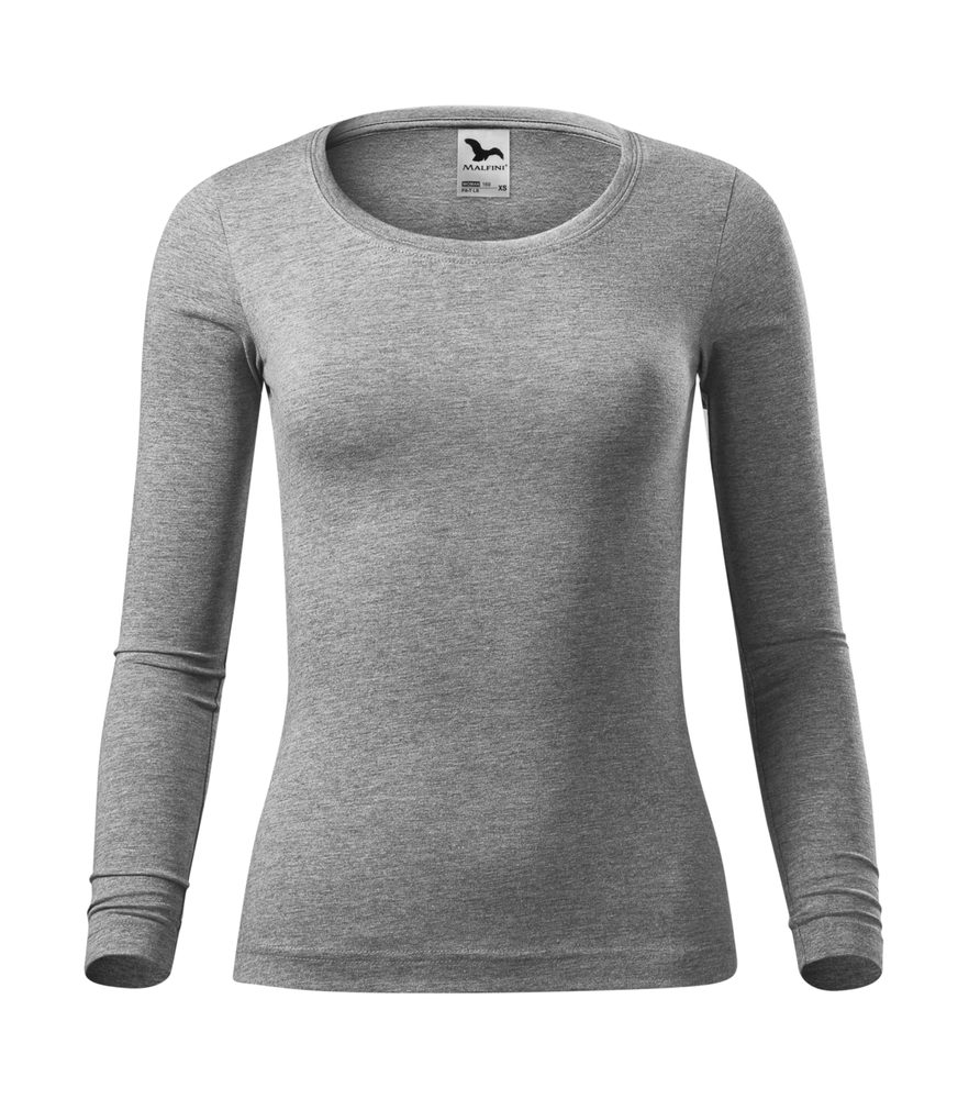 MALFINI Dámské tričko s dlouhým rukávem Fit-T Long Sleeve - Tmavě šedý melír | S