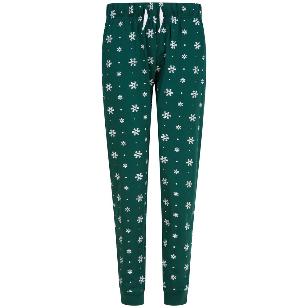 SF (Skinnifit) Dámské pyžamové kalhoty se vzorem - Tmavě zelená / bílá | M