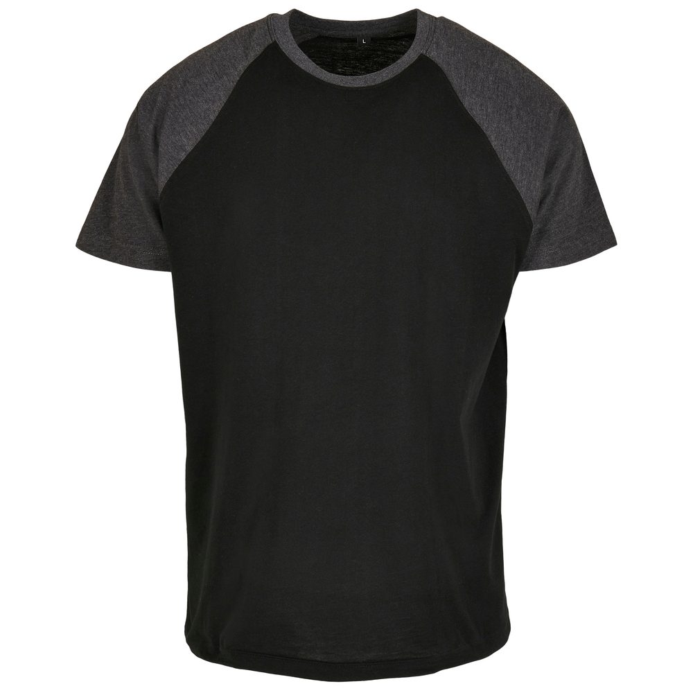 Build Your Brand Pánske dvojfarebné tričko s krátkym rukávom - Čierna / tmavošedý melír | XXXXL