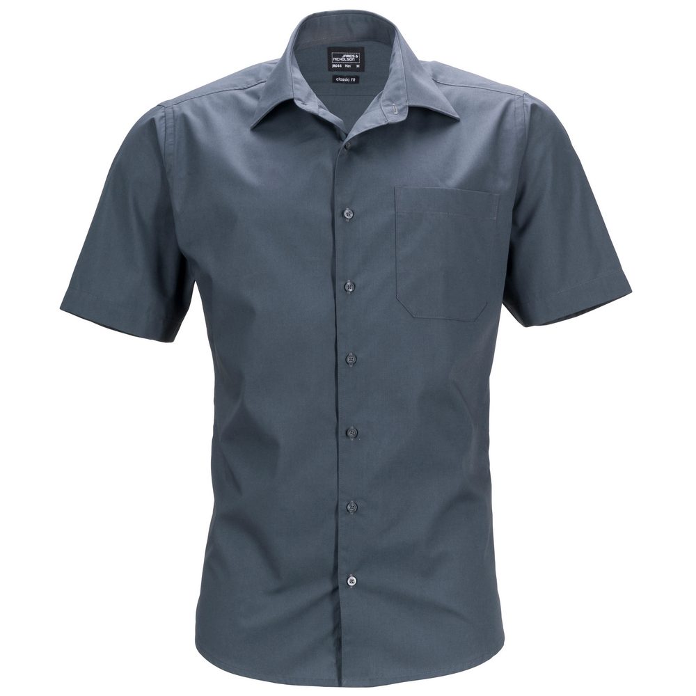 James & Nicholson Pánská košile s krátkým rukávem JN644 - Tmavě šedá | XXXL