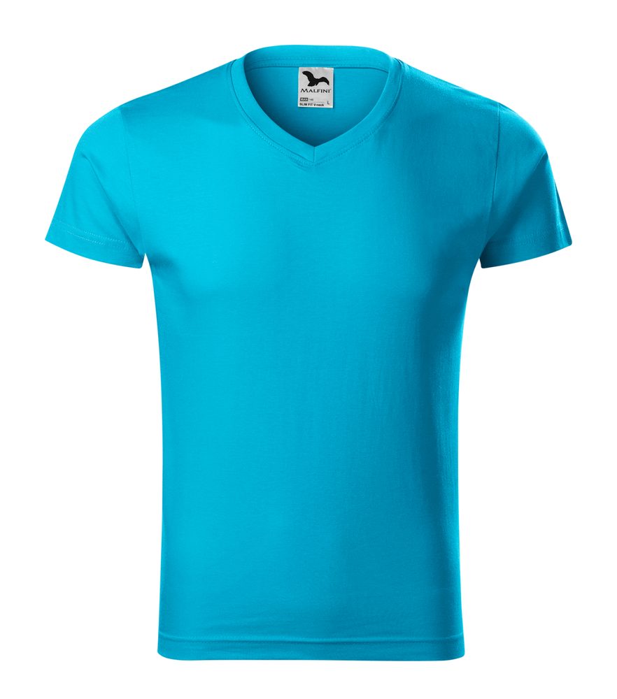 MALFINI Pánské tričko Slim Fit V-neck - Tyrkysová | XL