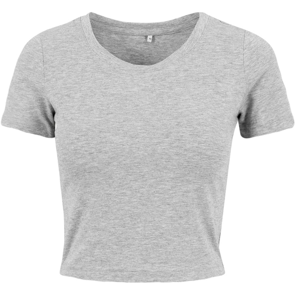 Build Your Brand Dámské crop top tričko s krátkým rukávem - Šedá | XL