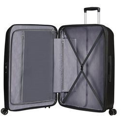 Uvnitř je k dispozici oboustranný balící systém s textilní přepážkou na zip, praktickými kapsami na zip a fixačními popruhy pro stabilizaci obsahu kufru. Uvnitř je k dispozici oboustranný balící systém s textilní přepážkou na zip, praktickými kapsami na zip a fixačními popruhy pro stabilizaci obsahu kufru.
