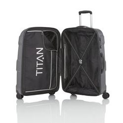 Škrupinový cestovný kufor X2 Shark Skin 4w M+ Gunmetal shark 90 l TITAN, ŠKRUPINOVÝ CESTOVNÝ KUFOR X2 SHARK SKIN 4W M+ GUNMETAL SHARK 90 L - ŠKRUPINOVÉ KUFRE