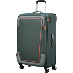 Velký rozšiřitelný textilní cestovní kufr Pulsonic od značky American Tourister na čtyřech kolečkách vybavený TSA zámkem v hravém moderním designu.