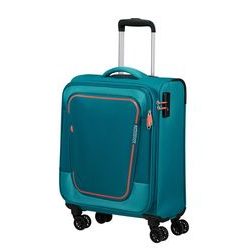 Příruční rozšiřitelný textilní cestovní kufr Pulsonic od značky American Tourister na čtyřech kolečkách vybavený TSA zámkem v hravém moderním designu.