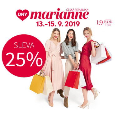 Nenechte si ujít jedinečnou slevu 25% na veškeré nezlevněné zboží v rámci dlouho očekávané akce Dny Marianne. Při platbě kartou Mastercard získáte navíc další slevu 3%.