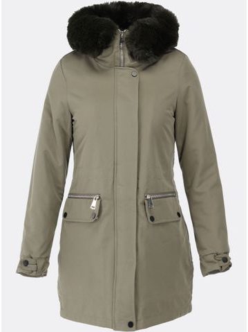 Dámská zimní bunda s kapucí v barvě khaki
