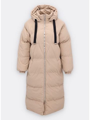 Dámska dlhá zimná bunda s kapucňou béžová