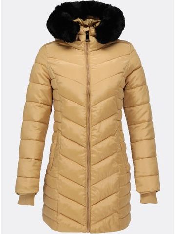 Dámska prešívaná zimná bunda s kapucňou béžová