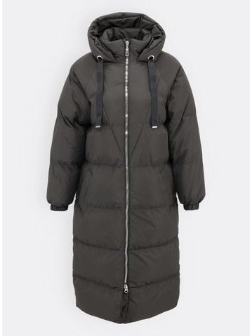 Dámska dlhá zimná bunda s kapucňou tmavozelená