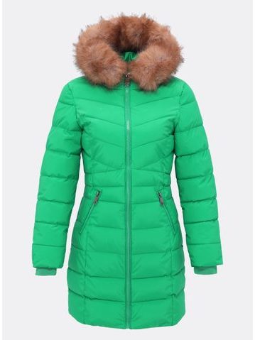 Dámska prešívaná zimná bunda s kapucňou zelená