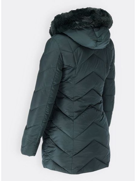 Dámská prošívaná zimní bunda s kapucí tmavě zelená