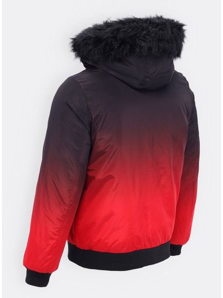 Pánská zimní bunda s kožešinou černo-červená