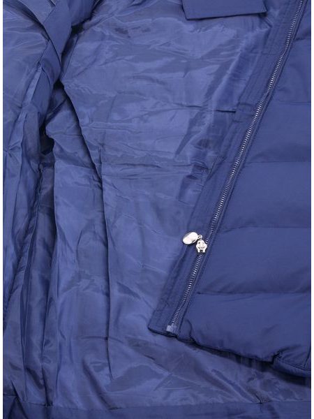 Dámská krátká prošívaná vesta s kapucí tmavě modrá