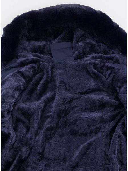 Dámska prešívaná zimná bunda s opaskom tmavomodrá