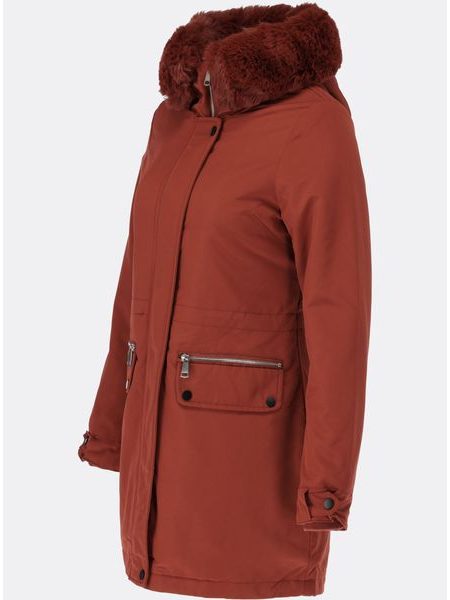 Dámská zimní bunda s kapucí červenohnědá