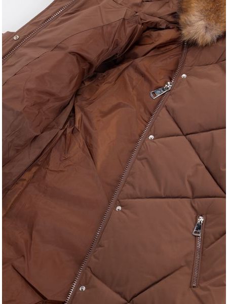 Dámská prošívaná zimní bunda s kapucí hnědá