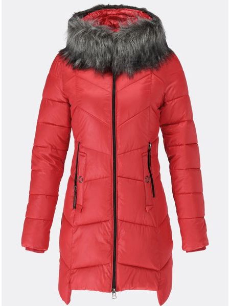 Dámska prešívaná zimná bunda lesklá červená
