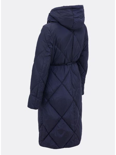Dámská dlouhá prošívaná bunda s kapucí tmavě modrá