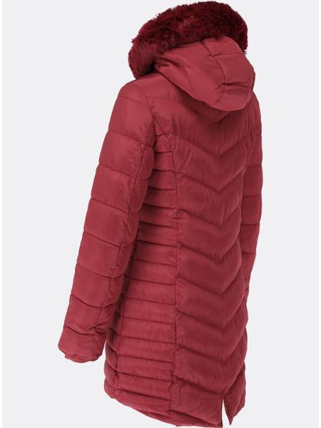 Dámská prošívaná zimní bunda s kapucí vínová