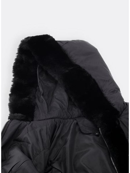 Dámska prešívaná bunda s kožušinou čierna