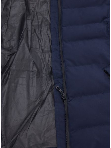 Dámská prošívaná bunda s kožešinou tmavě modrá