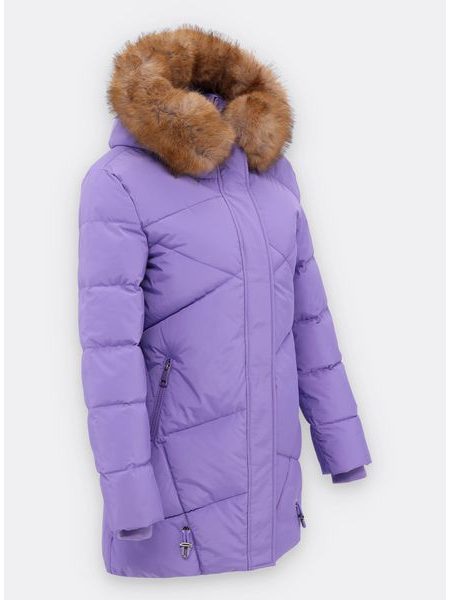 Dámská prošívaná zimní bunda s kapucí světle fialová